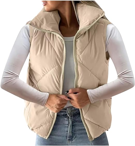 Photo 1 of Fanteecy Lightweight Gilet Jacket Women's Puffer Vest Sleeveless Zip Up Quilted Coat Stand Collar Gilet Jacket With Pockets- medium
