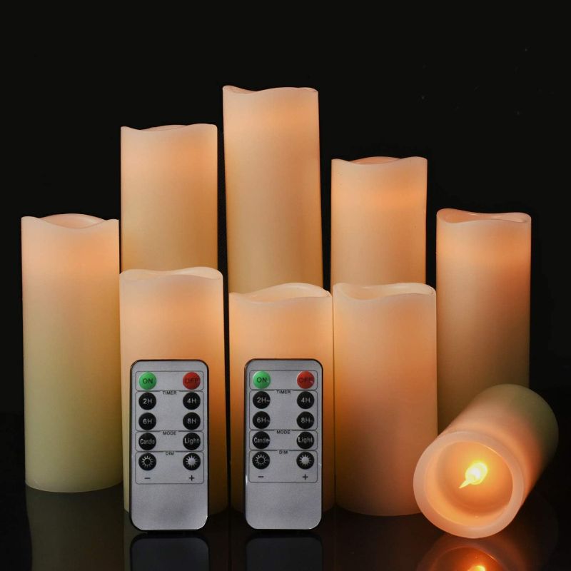 Photo 1 of Aignis Flameless LED Candles with 10-Key Remote & Timer, Outdoor Indoor Waterproof Battery Operated Candles for Home/Wedding Décor, Exquisite Set of 12 (D2.2 x H4 5" 6" 7")
