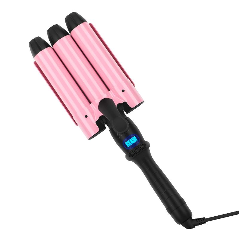 Photo 1 of 32mm (1.25") Triple Ceramic Curling Iron, Aima Beauty Mermaid Big Wave 3 Barrel Wand with Adjustable Temperature, Portable Hair Waver Heats Up Quickly (Pink)
