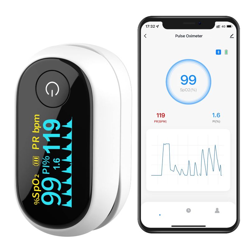 Photo 1 of HIHBI AOJ-70B Pulse oximeter, blood oxygen meter finger (SpO2) with Plethysmograph and Perfusion Index, portable OLED color display and battery included.
