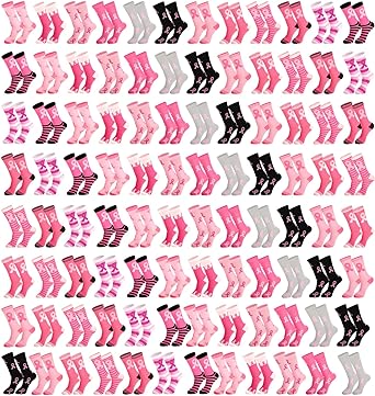 Photo 1 of Hercicy 96 Pairs Breast Cancer Awareness Socks Pink Ribbon Sport Sock Breast Cancer Awareness Ankle Sock Soft Pink Ribbon Crew Socks for Women Girls, 12 Styles 