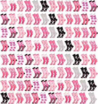 Photo 1 of Hercicy 96 Pairs Breast Cancer Awareness Socks Pink Ribbon Sport Sock Breast Cancer Awareness Ankle Sock Soft Pink Ribbon Crew Socks for Women Girls, 12 Styles 