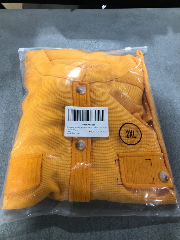 Photo 2 of Yanekop Womens Waffle Knit Shacket Boyfriend Shirt Jacket Button Down Blouse Loose Fit Long Sleeve Tops (Size: 2XL)

