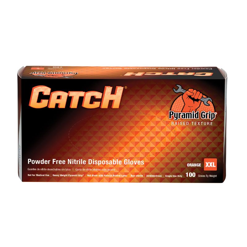 Photo 1 of  Catch 9 mil Powder-Free Nitrile Gloves, Raised Grip, Orange, 2X-Large, Box of 100 2X-Large (Pack of 100)
