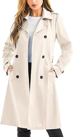 Photo 1 of FARVALUE Women's Double Breasted Trench Coat Water Resistant Windbreaker Classic Belted Lapel Overcoat 