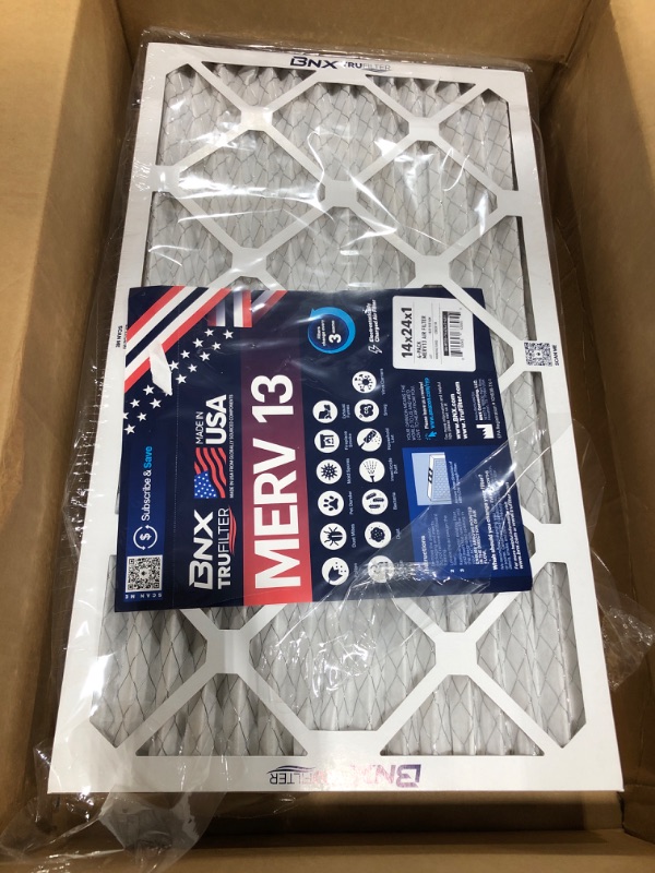 Photo 2 of BNX 14x24x1 MERV 13 AC Furnace Air Filter 4 Pack - MADE IN USA - Electrostatic Pleated Air Conditioner HVAC AC Furnace Filters - Removes Pollen, Mold, Bacteria, Smoke 14x24x1 4-Pack