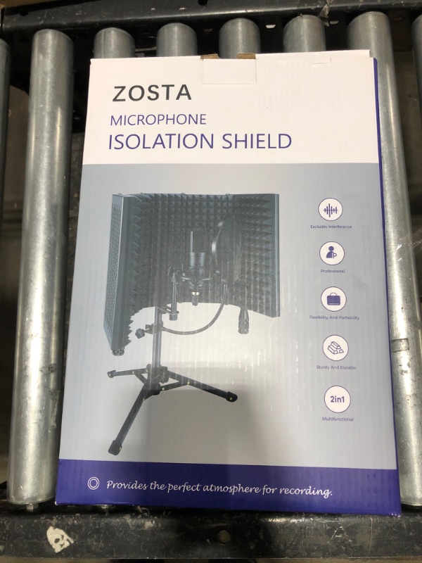 Photo 2 of ZOSTA Studio Recording Microphone Isolation Shield with Tripod Stand and Pop Filter, High Density Absorbent Foam to Filter Vocal, Foldable Sound Shield for Most Condenser Mic Recording Equipment