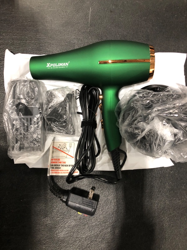 Photo 2 of ARDIRO 2000 Watt Negative Ionic Hair Dryer, Professional Salon Blow Dryer, Low Noise Fast Drying & Powerful AC Motor and Diffuser Comb for Men Women, Cool Shot Button,3 Heat & 2 Speed Settings- Green