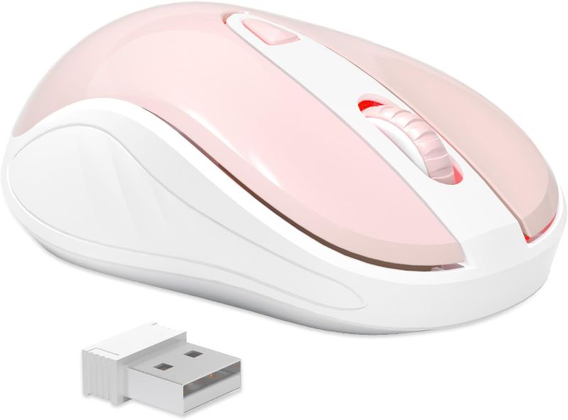 Photo 1 of OKIMO Wireless Mouse for Laptop Computer Mouse with USB Receiver 2.4GHz Optical Tracking Computer Mouse Ergonomic Portable Mouse for PC Laptop (Pink)
