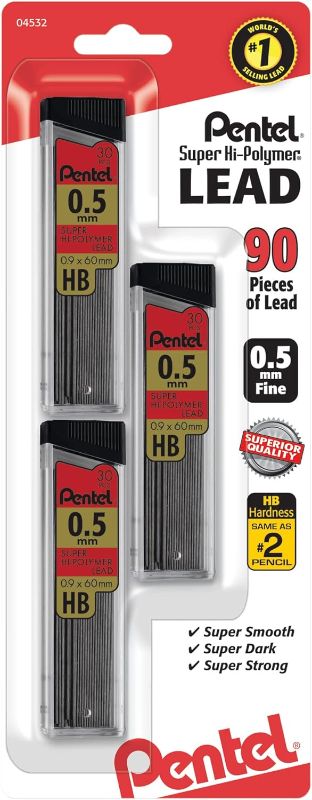 Photo 1 of Pentel Super Hi-Polymer Lead Refill, 0.5mm, 30/Leads, 3/Pack (C25BPHB3-K6) - 2 PACK 