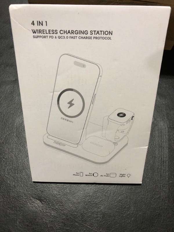 Photo 2 of Charger Station 3 in 1 Wireless Charging Station for Apple with LED and Adapter?Desk Charger for iPhone 15,14,13,12 Pro/Max/Mini/Plus, Watch 8/7/6/SE/5/4, Airpods 3/2/Pro bWhite