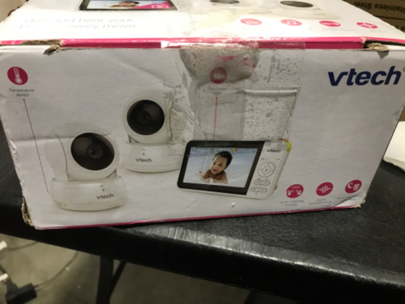 Photo 1 of VTech VM924-2 Remote Pan-Tilt-Zoom 2-cam Video Monitor, 5" LCD Screen, Up to 17 Hrs Video Streaming, Night Vision,Up to 1000ft Range,Soothing Sounds,2-Way Talk, Temperature Sensor,Secured Transmission 2 Cameras 5" LCD