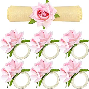 Photo 1 of 12 Pcs Pink Flower Napkin Rings Floral Napkin Rings Champagne Rose/Peony Napkin Holder Pink Handicraft Flower Napkin Rings Wedding Table Decoration for Wedding Banquet Birthday Party (Peony) 