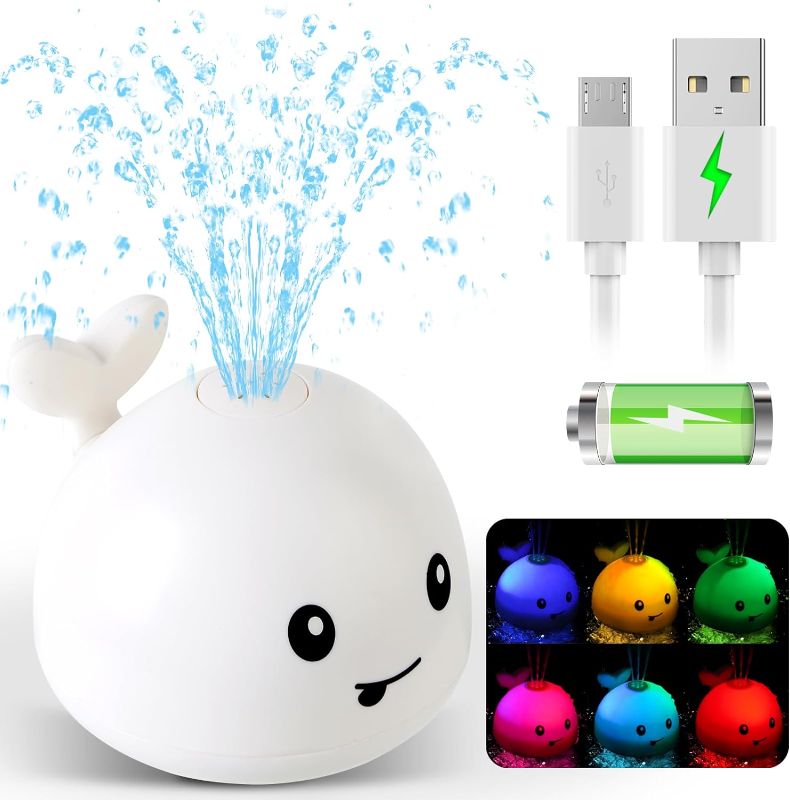 Photo 1 of 2023 Upgraded Baby Bath Toys, 1500 mAh Rechargeable Bath Toys with Double Layer Waterproof, Light Up Whale Spray Water Bathtub Toys for Toddlers Infant Kids Boys Girls, Pool Bathroom Baby Toy
