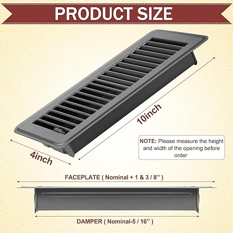 Photo 1 of 4 x 10'' Floor Vent Covers Heavy Duty Floor Register Metal Heat Vent Covers with Rust Proof Finish for Home Floor Heater