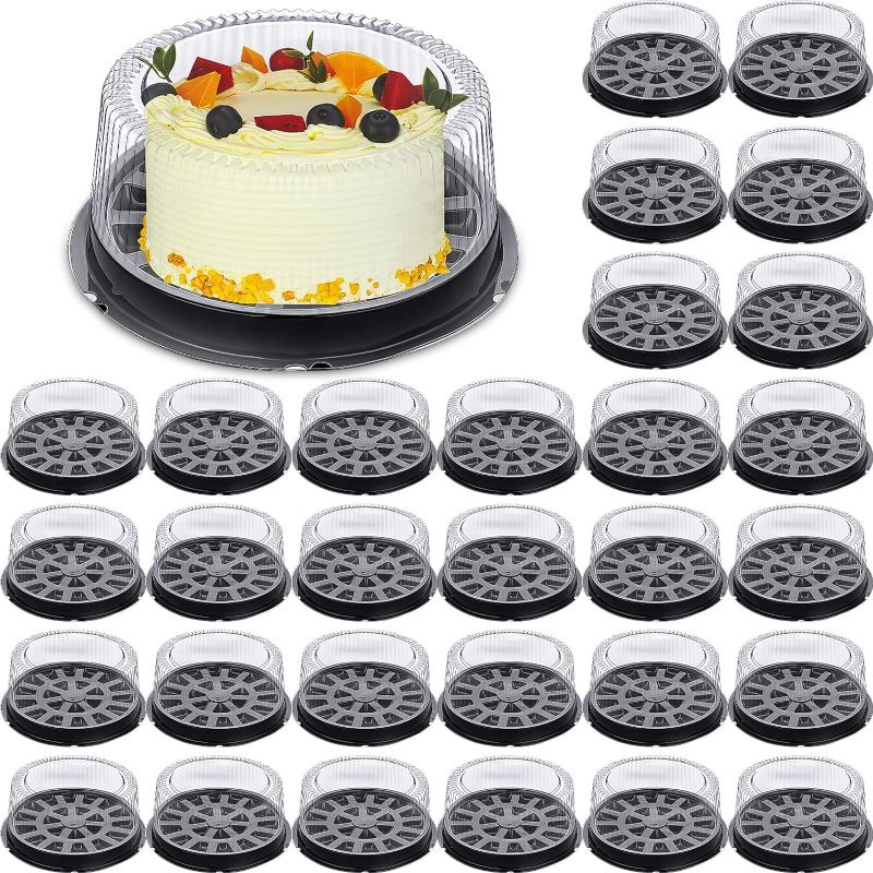 Photo 1 of 30 Pieces Cake Containers with Lids Round Cake Carrier 11 Inch Plastic Containers for Cake with Lid Disposable Cake Containers Carriers for Food Cake PET Cake Carries for Transport
