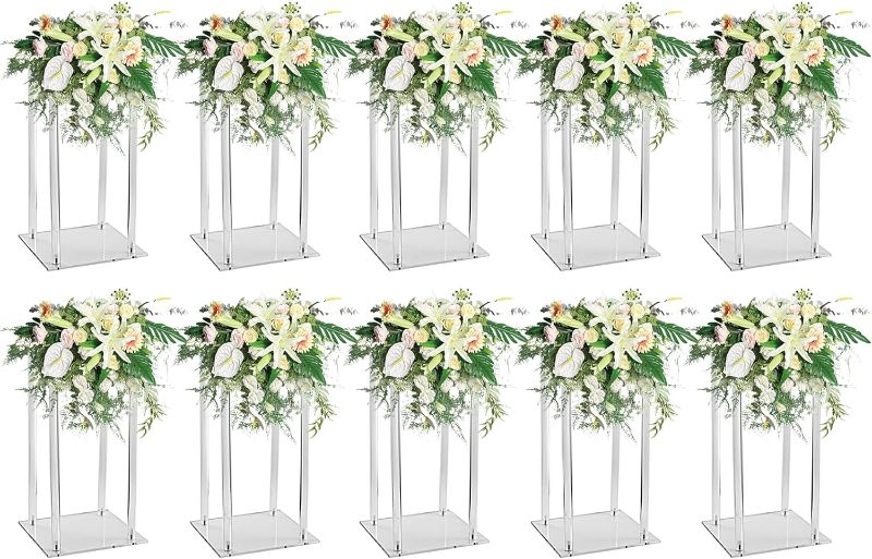 Photo 1 of 10 Pcs Acrylic Clear Vases for Wedding Centerpieces, 15.75" Tall Flower Vases, Engagement Home Party Table Decor Centerpiece Vases, Rectangular Acrylic Flower Stand with 50 Pcs Gold Napkin Rings
