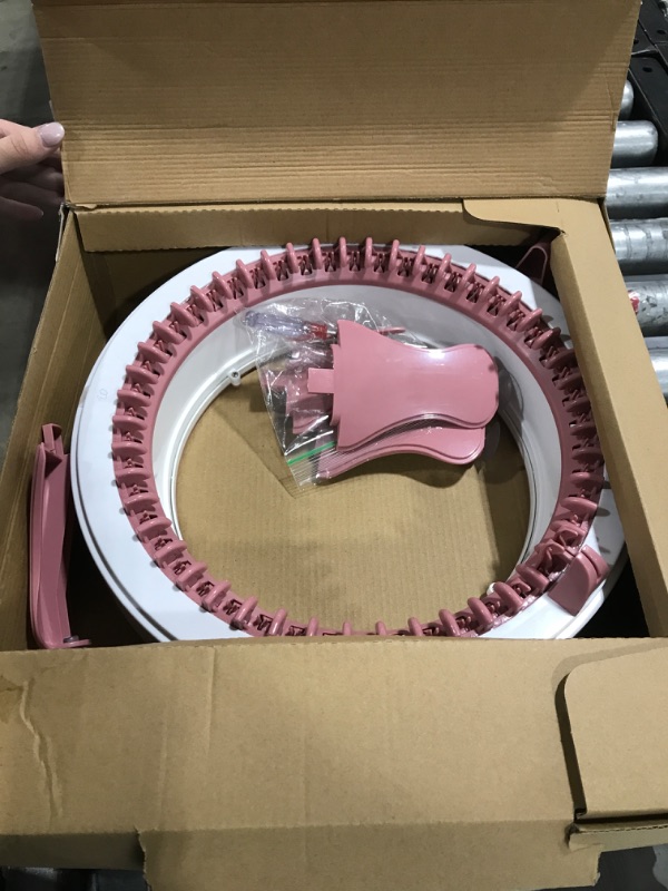 Photo 3 of 48 Needles Knitting Machines with Row Counter, Smart Knitting Round Loom for Adults/Kids, Knitting Board Rotating Double Knit Loom Machine Kits Pink White 48 Needles