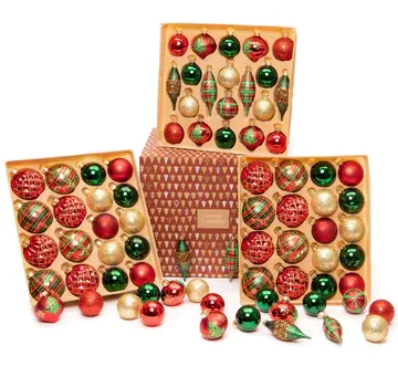 Photo 1 of 76 Count Glass Christmas Ball Ornaments, Elegant Premium Variety Set of Holiday Decorations (Red, Green, and Gold)

