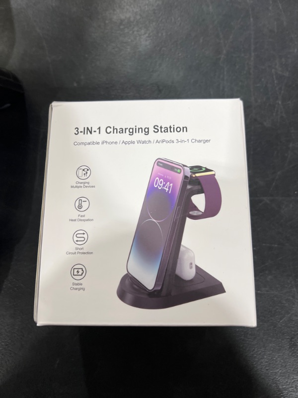 Photo 2 of Anirun Charging Station for Multiple Devices Apple, 3 in 1 Charging Station Apple for iPhone Series, Apple Watch Series and Airpods Charging, with 18W Adapter Black-New