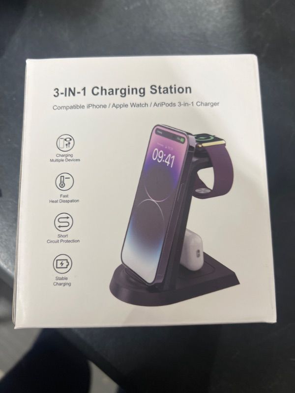 Photo 1 of Anirun Charging Station for Multiple Devices Apple, 3 in 1 Charging Station Apple for iPhone Series, Apple Watch Series and Airpods Charging, with 18W Adapter Black-New