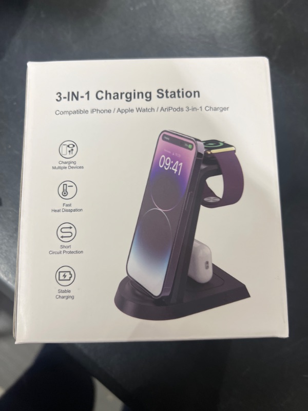 Photo 2 of Anirun Charging Station for Multiple Devices Apple, 3 in 1 Charging Station Apple for iPhone Series, Apple Watch Series and Airpods Charging, with 18W Adapter Black-New