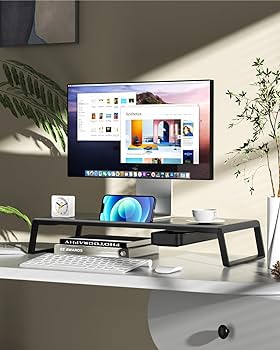 Photo 1 of Monitor Stand Riser, EWX Higher Quality Monitor Stand for Desk, Multi-Purpose Desktop Organizer Riser with Drawer for Laptops Monitors Computers Tablets