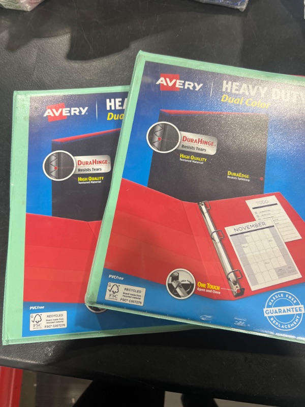 Photo 2 of Avery Heavy-Duty Dual Color 3 Ring Binder, 1/2 Inch Slant Rings, Mint/Coral View Binder (17881) .5" Mint/Coral 2 pack 