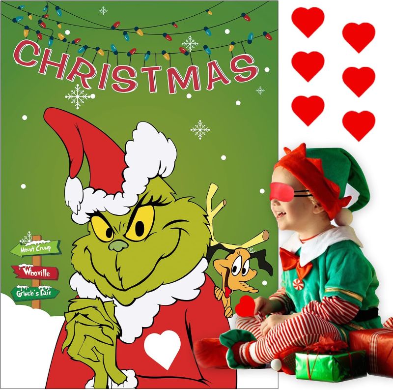 Photo 1 of Everenty Christmas Game - Pin The Heart Christmas Games for Kids Adults Families, Christmas Decorations Indoor Home Decor, Christmas Crafts Gifts Ornaments for Kids, Christmas Activities Party Games 