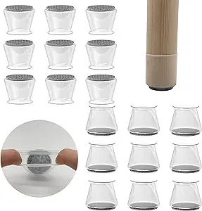 Photo 1 of 24 PCS Chair Leg Floor Protectors with Felt Bottom|Round&Square Silicone Chair Leg Covers for Mute Furniture Moving|Elastic Chair Leg Caps to Prevent Scratches. (High Transparency, Medium) 