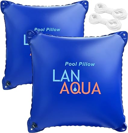 Photo 2 of 2 Pcs 4 x 4 ft Ultra Thick Pool Pillows for Above Ground Pools 0.4 mm Thick Swim Air Pillow for Winter Pool Cover Winterizing Cold Resistant Water Float Pillows for Winter Closing with Rope and Patch