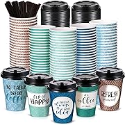 Photo 1 of 100 Pack Disposable Coffee Cups with Lids and Straws, 12OZ 
