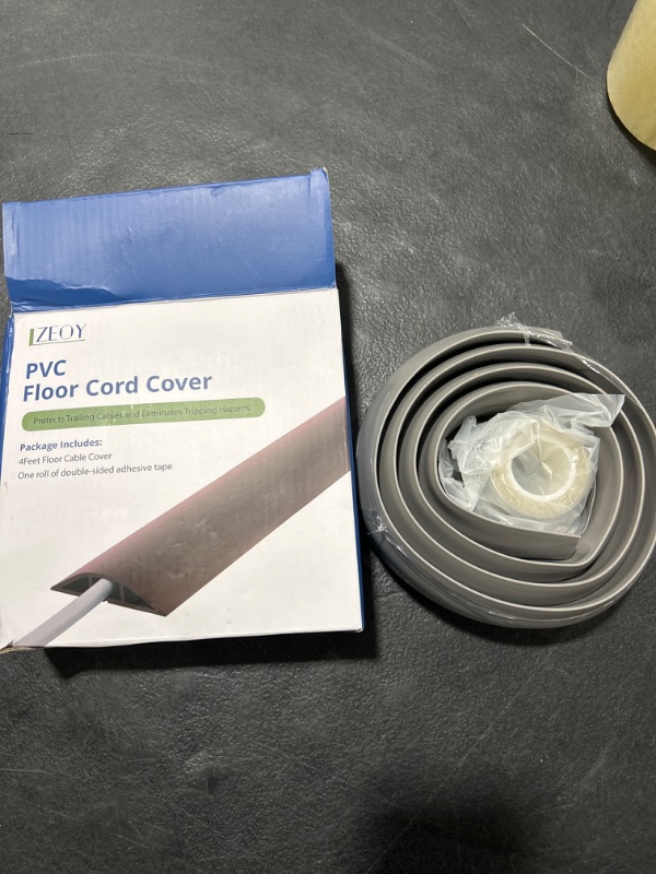 Photo 1 of 4FT Cord Cover Floor, Grey Cord Hider Floor, Extension Cable Cover Power Cord Protector Floor, Cable Management Hide Cords on Floor- Soft PVC Wire Covers - Cord Cavity: 0.47" (W) x 0.24" (H) 4 feet Grey