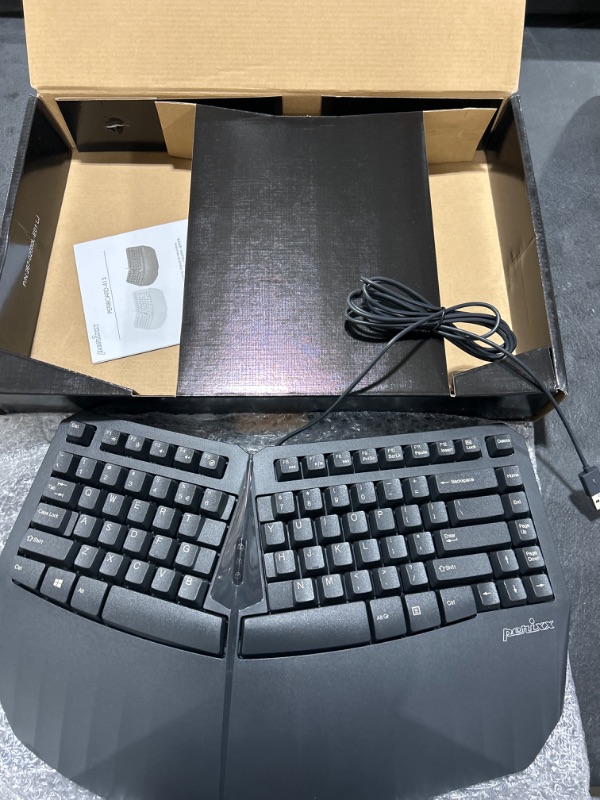 Photo 1 of Perixx PERIBOARD-413B US, Wired USB Ergonomic Compact Split Keyboard - 15.75x10.83x2.17 inches TKL Design - Black - US English Black Wired