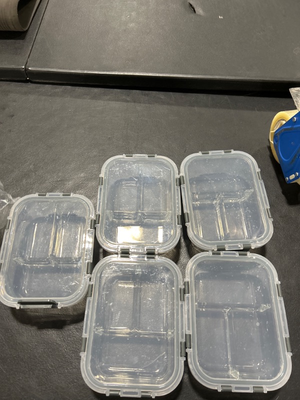 Photo 1 of [5-Pack, 36 oz]Glass Meal Prep Containers 3 Compartment with Lids, Glass Lunch Containers,Food Prep Lunch Box,Bento Box,BPA-Free, Microwave, Oven, Freezer, Dishwasher (4.5 Cups) Gray