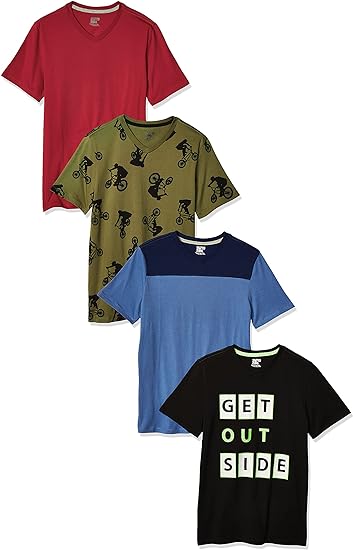 Photo 1 of Amazon Essentials Boys and Toddlers' Short-Sleeve V-Neck T-Shirt Tops (Previously Spotted Zebra), Multipacks 4 Red/Blue/Black Large