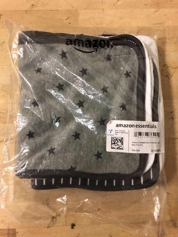 Photo 2 of Amazon Essentials Unisex Kids' Burp Cloths, Pack of 6 One Size Black Stripe/Grey Stars/White