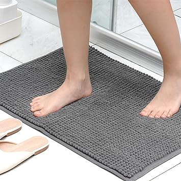 Photo 1 of Citylife Chenille Bathroom Rugs, Super Soft Non-Slip Absorbent Plush Bath Mat, Durable and Machine Washable - Ideal for Showers, Tubs, and Doorways?Gray, 32"x20"?