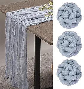 Photo 1 of 12 Pack Cheesecloth Table Runner 35 x 157 inch Long Boho Cheese Cloth Gauze Table Runners Semi Sheer Table Runner for Wedding Decor, Bridal Shower, Birthday Party (Dusty Blue) 