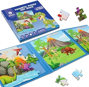 Photo 1 of BST SHIER Magnetic Puzzles for Kids Ages 3 4 5 6, TWO-20 Piece Dinosaurs Wooden Jigsaw Puzzles Book for Toddlers, Travel Games and Travel Toys for 3 4 5 6 Year olds Boys and Girls 