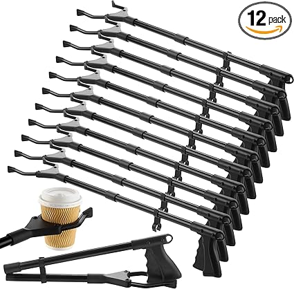 Photo 1 of 12 Pcs 32'' Grabber Reacher Tool for Elderly Pickup Arm Extender Litter Picker Upper Grab Tool Trash Claw Grabber Foldable Garbage Picker Stick Long Handy Reaching Mobility Aids Assist Tool (Black)