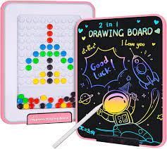 Photo 1 of 2-in-1 LCD Writing Tablet and Magnetic Drawing Board, 13 inch Drawing Pads and Magnetic Dots Board for Kids, Montessori Toys Gift for Toddlers 3 4 5 6 7 8 Years Old Girls Boys (Pink)