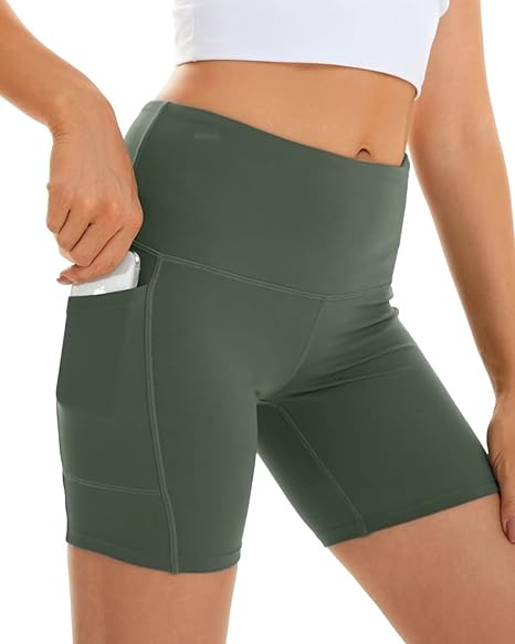 Photo 1 of DIASHINY Women Yoga Shorts High Waist Biker Athletic with Side Pockets Tummy Control Workout Shorts Small 