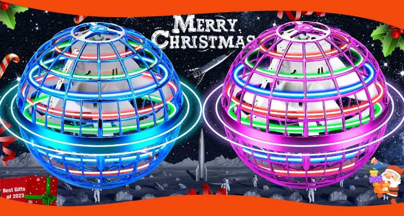 Photo 1 of 2023 Flying Orb Ball,Cosmic Globe Flying Hover Ball Toy,Magic Floating Ball Galactic Fidget Spinner Boomerang Drone Gifts for 6 7 8 9 10 11 12+ Year Old Kids Boys Girls Adults(2PCS-Blue & Purple)
