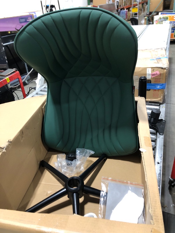 Photo 2 of YOUTASTE Office Chair Modern Armless Desk Chair, Height Adjustable Swivel Rocking Computer Task Chair, Faux Leather Sewing Chairs with Wheels, Stylish Lounge Vanity Chair,Dark Green