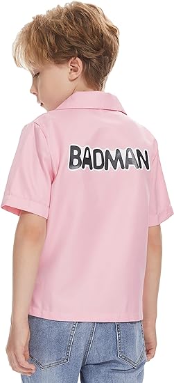 Photo 1 of amxjxma Boys Short Sleeve Button Down Shirt Badman Pink Shirt Casual Costume Cosplay Size 6 