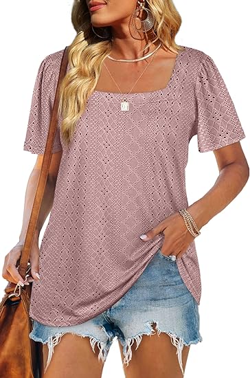 Photo 1 of WIHOLL Womens Summer Tops Casual Square Neck Puff Short Sleeve T Shirts Size M 