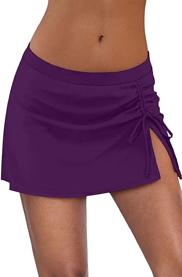 Photo 1 of Byoauo Women's Swim Skirt Solid Ruched Swimsuits Side Slit Pull Tie Bikini Bottom Size 2XL