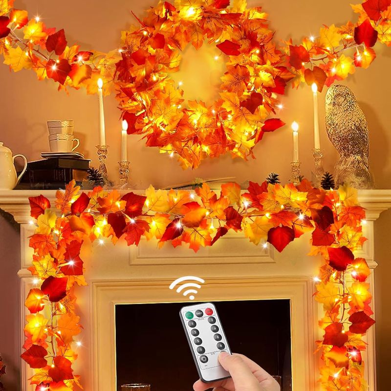 Photo 1 of [8 Lighting Modes & Timer] 2Pcs Table Fall Decor Thanksgiving Decorations for Home Fall Garland with 1Pcs String Light 40LED Indoor Outdoor for Home Porch Autumn Halloween