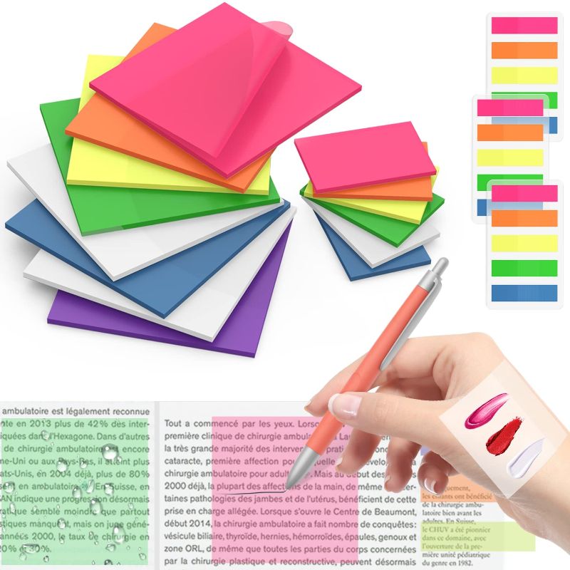 Photo 1 of DAUPIN 1000 Sheets Transparent Sticky Notes Set, Clear Sticky Notes 3 × 3 inch 8 Packs, Translucent Cute Note Pads 2 × 1.5 inch 6 Pads, Annotation Tabs 3 Packs, Bright Colors Easy to Post.